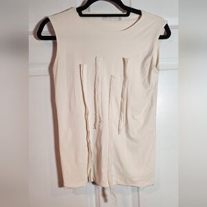 Marithe Francois Girbaud Stretchy Cream Sleevless Unique Top US 7